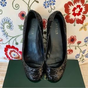 Ralph Lauren Sequin Black Ballet Flats Dressy Party Sparkly Bold Women’s 7